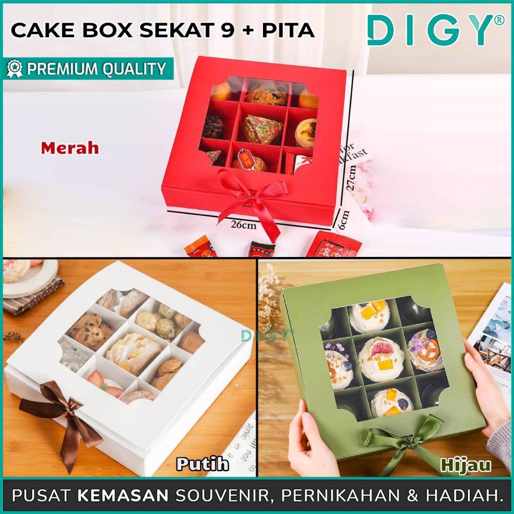

Kotak Box Sekat 9 + Pita / Box Kue Nastar / Kotak Souvenir / Box Hampers / Kotak Kue Mooncake / Box Kue Cupcake muffin Brownis Isi 6/9