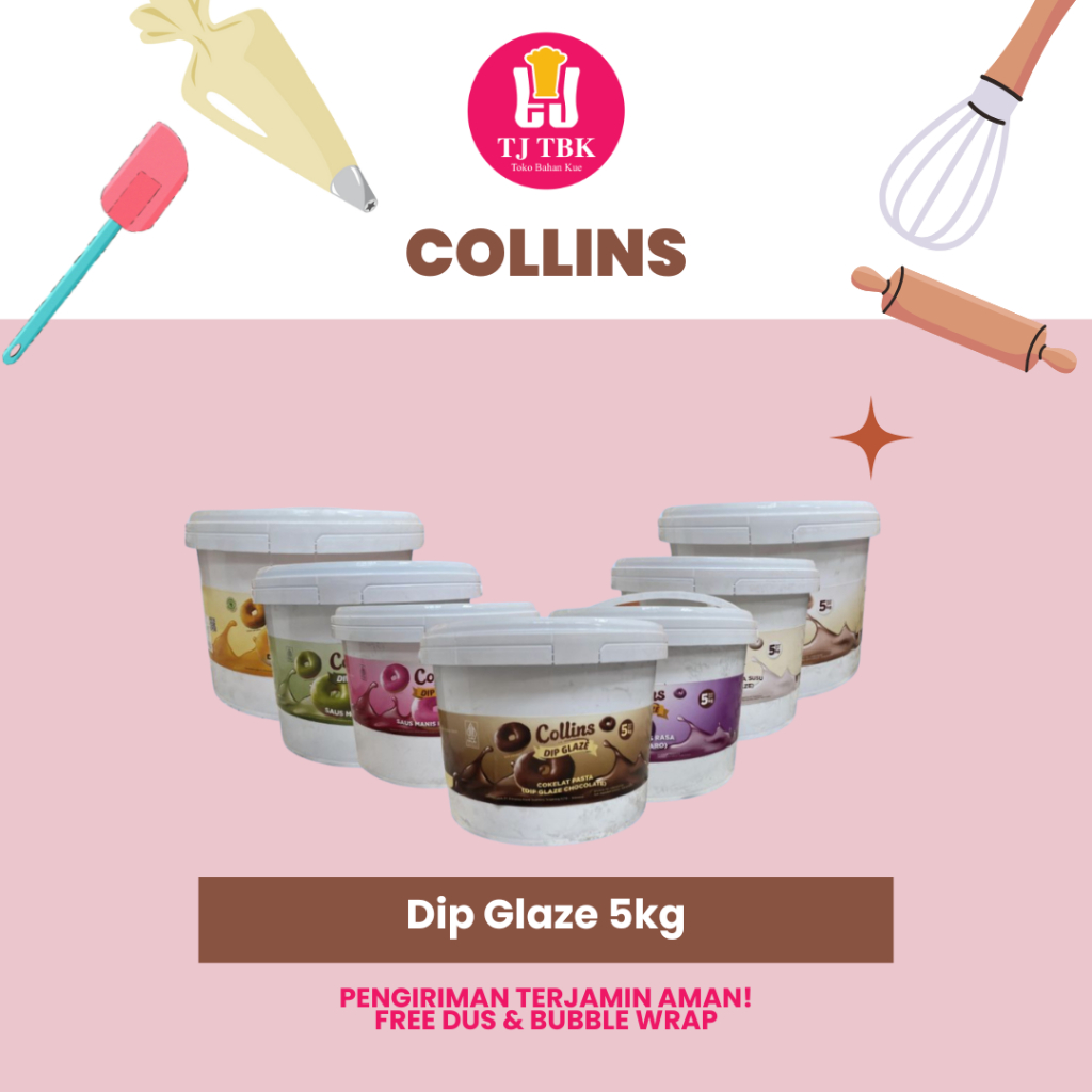 

COLLINS Dip Glaze 5kg (Cokelat, Greentea, Tiramisu, Keju, Strawberry, Taro)