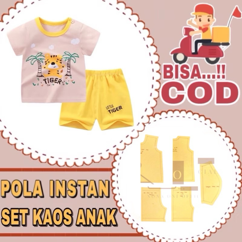 BISA COD✔️ Pola instan setelan kaos anak - Pola jiplak setelan kaos anak - Pola jahit setelan kaos d