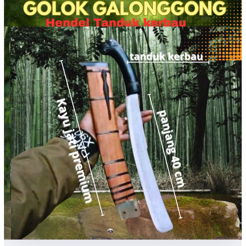 Golok Gagang Tanduk Asli Galonggong Pemotong Kayu & Bambu