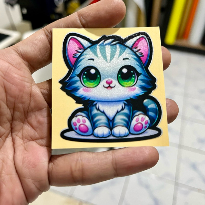 #24, stiker lucu kucing hologram, kucing, hp, motor.