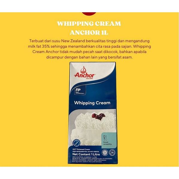 

RB ANCHOR EXTRA YIELD WHIPPING COOKING CREAM HALAL KUALITAS PREMIUM IMPORT 1 LTR 1LTR 1 L 1L 1 Liter