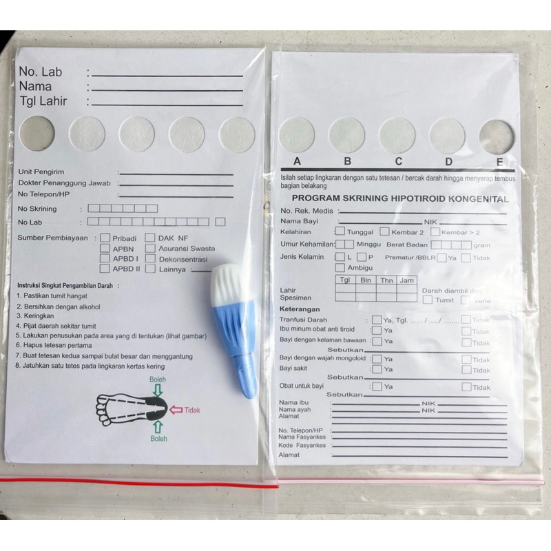 Kertas SHK + Lancet (Skrining Hipotiroid Kogenital)/SHK Kit/Kartu Skrining Termasuk Lancet yang dire