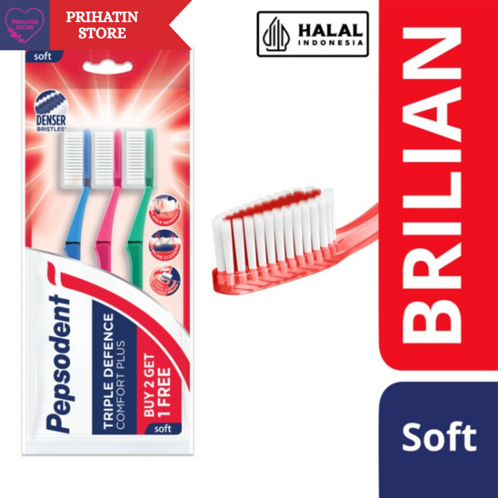 PEPSODENT SIKAT GIGI BRILIANT LEMBUT ISI 3 / SIKAT GIGI PEPSODENT ISI 3