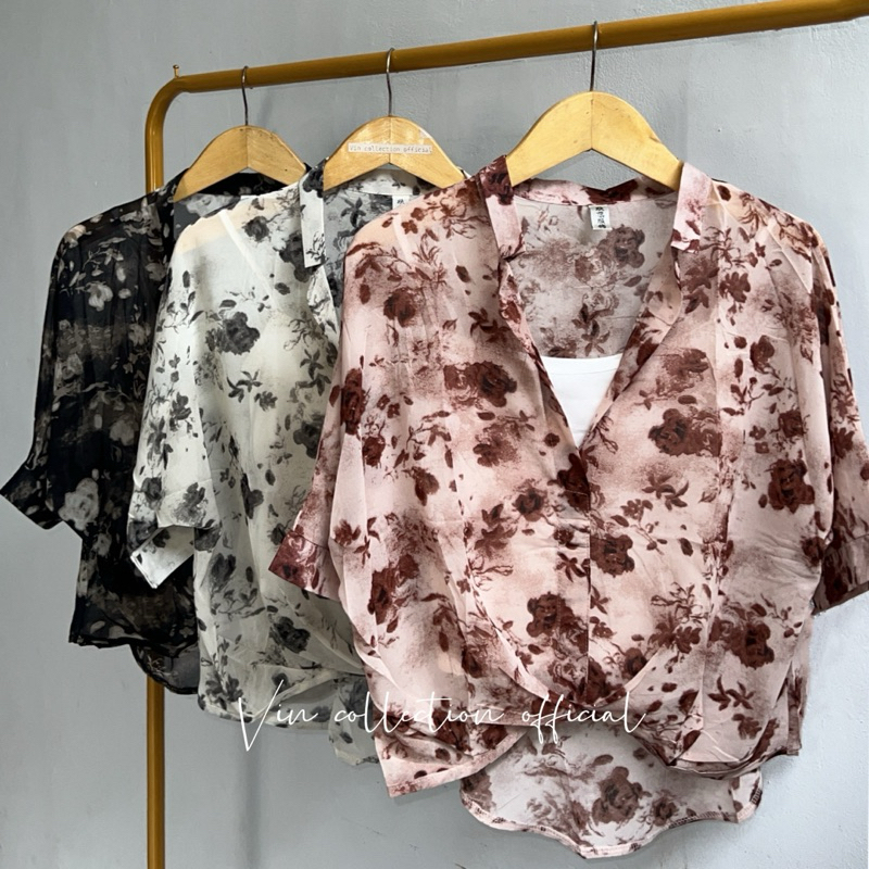 BLOUSE SIFON FLORA FREE INNER WANITA|BLOUSE 2IN1|ATASAN WANITA|ATASAN SIFON