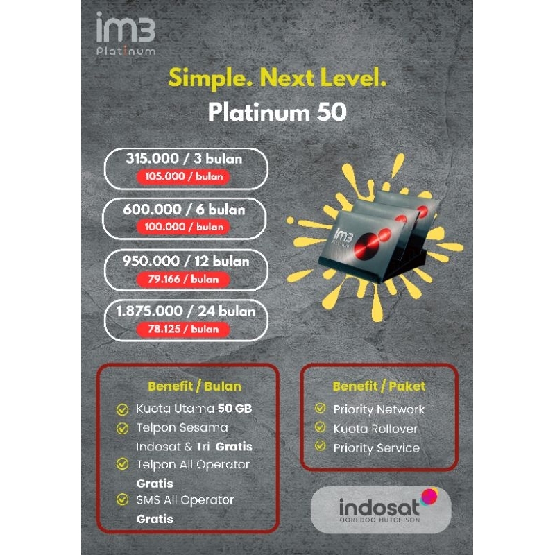 [PLATINUM 50] PAKET KUOTA IM3 PLATINUM, KUOTA UTAMA 50GB