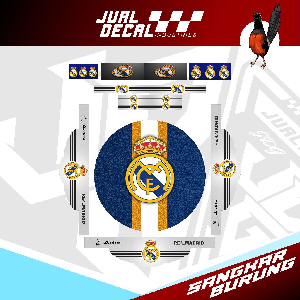 Stiker Tebok Murai Batu Motif BOLA Vinyl Anti Air Real Madrid PSG Barcelona Decal Sangkar Murai