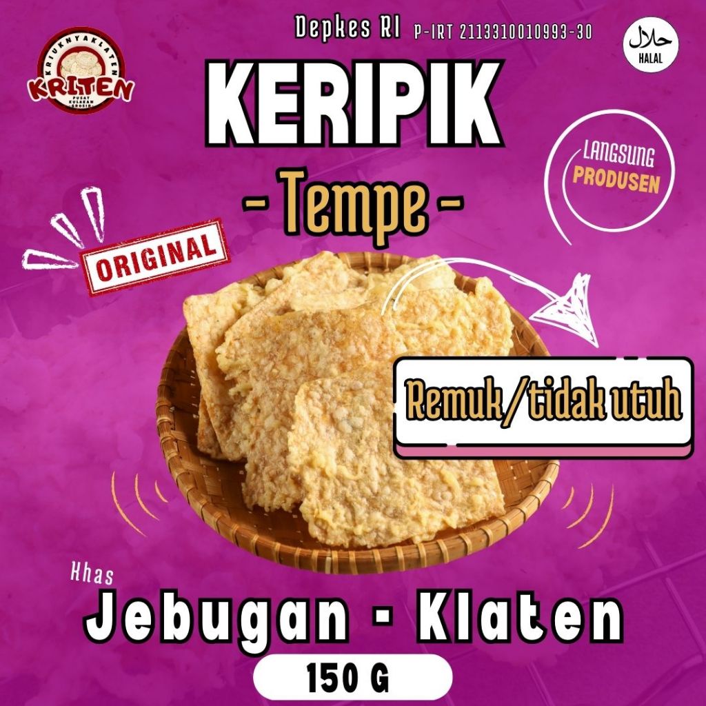 

KRITEN keripik tempe remuk tidak utuh berat 150 Gram kriuknyaa klaten kripik tempe klaten