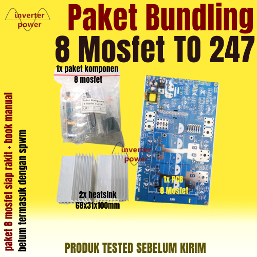 Paket Bundling Inverter 8 Mosfet TO-247 Low Frequency Komponen Siap Solder PCB Paket Komponen Heatsi