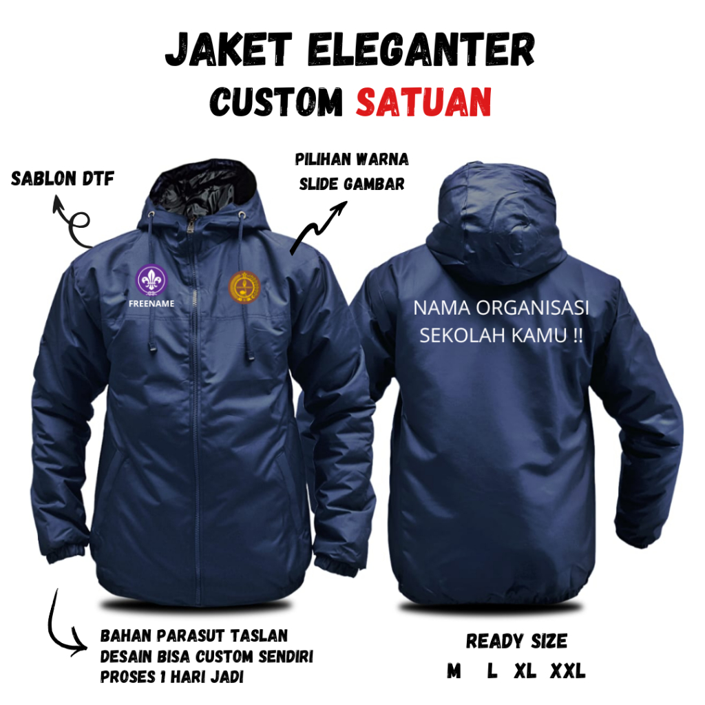 JAKET PRAMUKA FREE NAMA ORGANISASI KOMUNITAS CUSTOM SABLON SATUAN DESAIN TERBARU