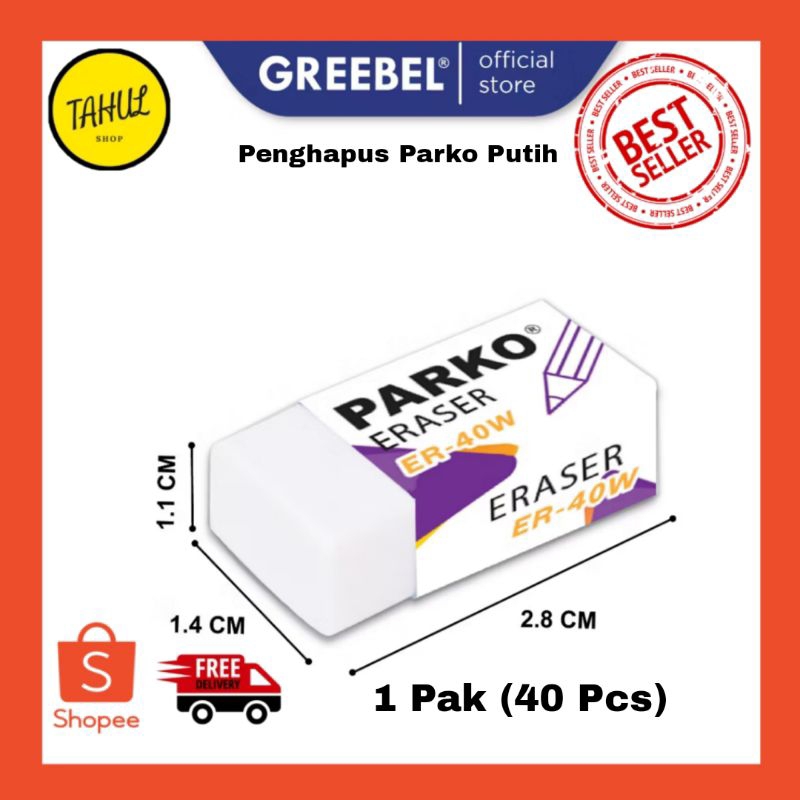 

1 Pak ( 40 Pcs) !!! Penghapus PARKO Putih Eraser Stip Hapusan ER-40W (40 Pcs) Penghapus Pensil / Alat Tulis Sekolah
