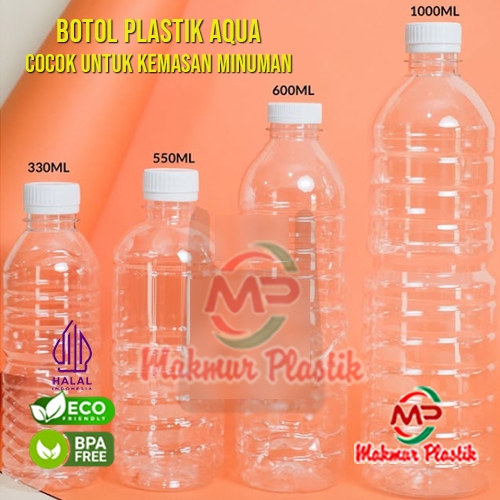 Botol Plastik Aqua Putih motif Ao / Botol Vit jus minuman / Botol Plastik Transparan - Per Pcs