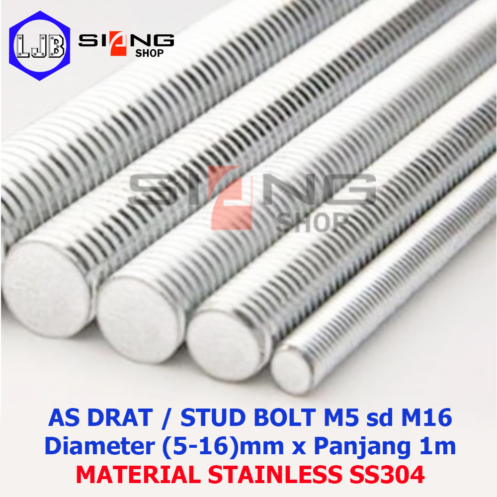 As Full Drat Baut Stainless Stut Bolt M5 sd M16 Panjang 1 Meter