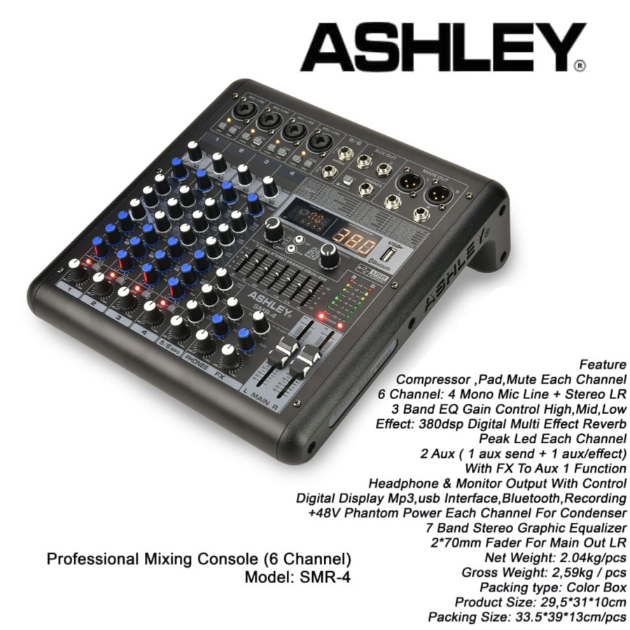 PROFESSIONAL MIXING CONSOLE ASHLEY SMR-4 4 CHANNEL