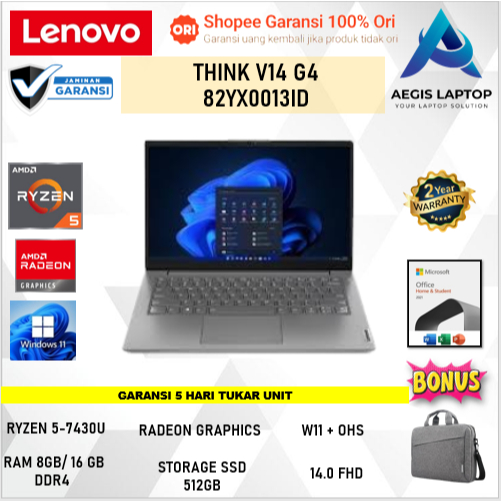 Lenovo V14 G4 Ryzen 5 7430 512GB SSD 16GB IPS Win11+OHS