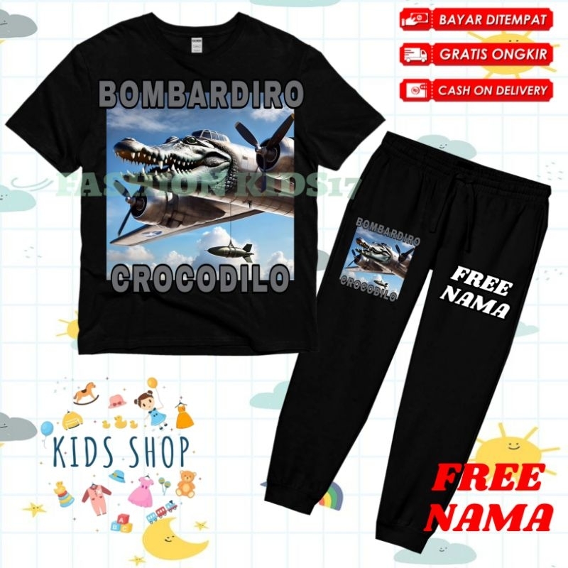 Setelan Kaos Celana Jogger Anak Bombardino Crocodilo Anomali Free Nama / Setelan Kaos Jogger Anak An
