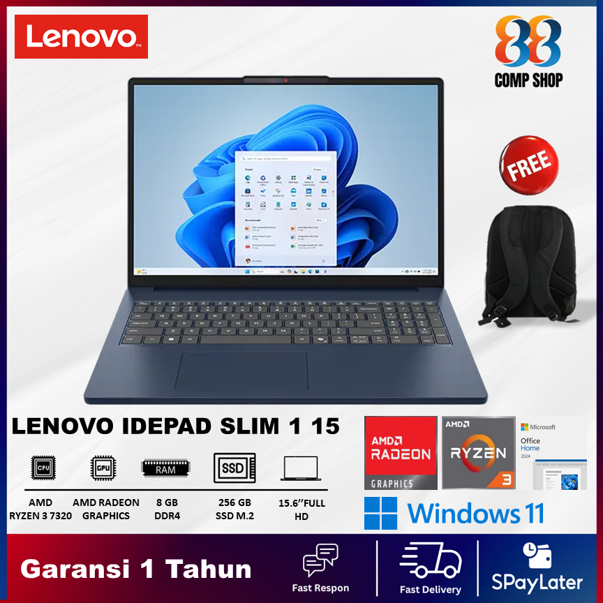 LAPTOP LENOVO IDEAPAD SLIM 1 15 RYZEN 3 7320 8GB 256GB W11 15.6FHD BLUE