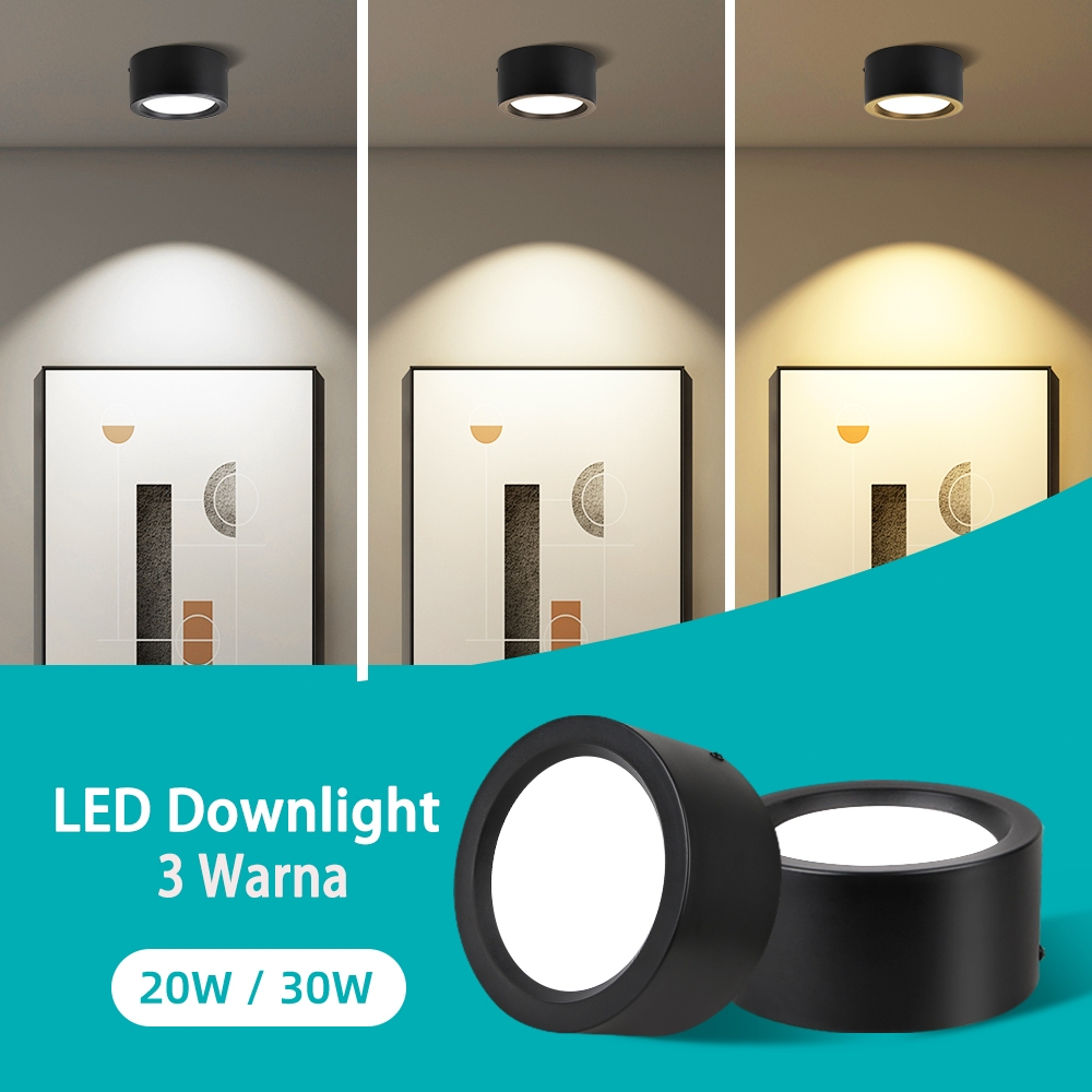 Lampu Downlight Led 3 Warna Plafon Sorot 20W 30W Downlight Outbow Lampu Plafon Ruang Tamu Led Lampu 