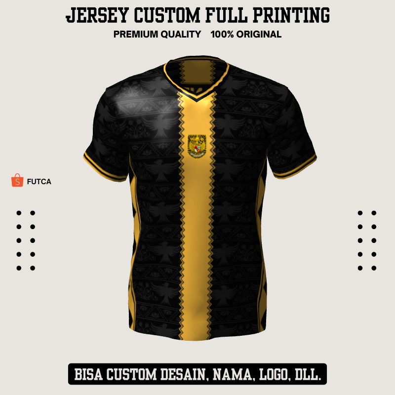 Kaos Jersey Futsal Timnas Hitam Gold Motif Geometris 592 - Jersey Baju Olahraga Custom Full Printing