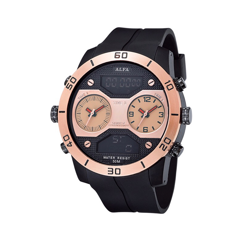 ALFA Jam Tangan Pria Three Time Karet Tahan Air 8006 Original
