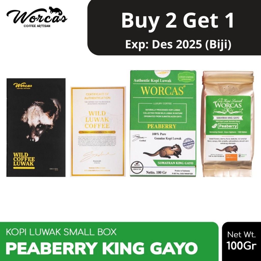 

WORCAS Kopi Luwak Liar Peaberry Gayo 100gr - Small Box