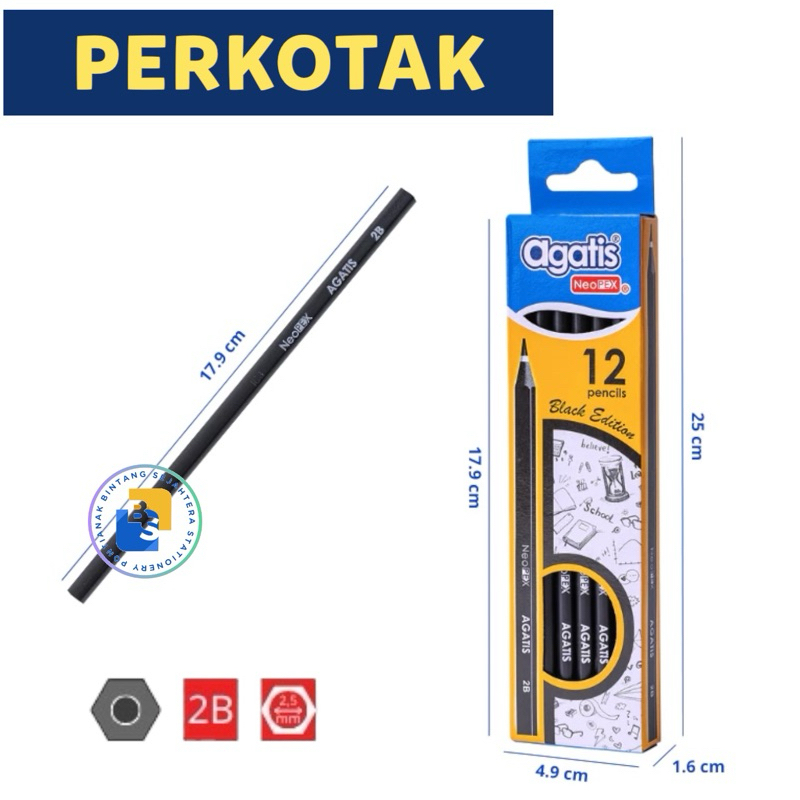 

12 Pcs - Agatis Pensil Tulis Daily Neopex Black Edition 2B