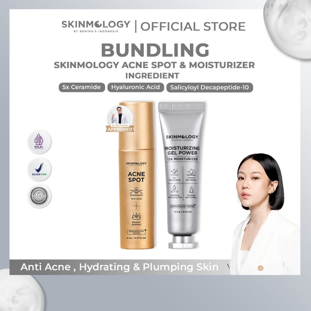Skinmology By Bening's Clinic Indonesia - Bundling Moisturizing Gel Power (12,5g) + Acne Spot - Pite