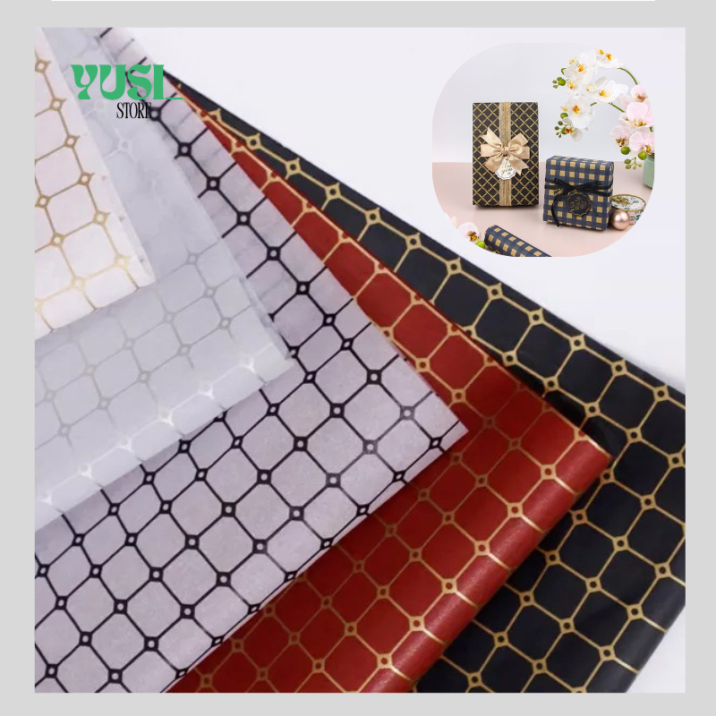 

Kertas Buket Bunga Motif Kotak Cellophane Goldline Flower Wrapping Paper Kertas Kado KB050