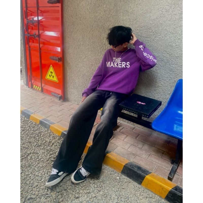 Celana Jeans Kulot Baggy Gombrong Pants Outfit Skena Gombrong Loose-fitting Y2K Shabby Chic Biru Hit