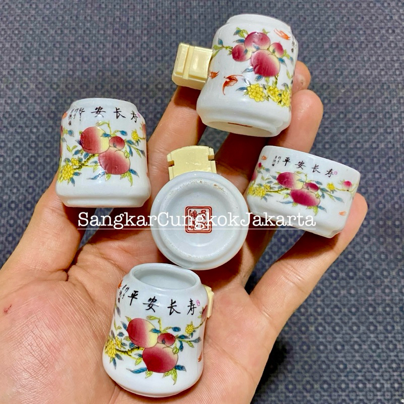 Cepuk Keramik Kecil Pleci Kolibri Finch Ori Cungkok Set 5PCS