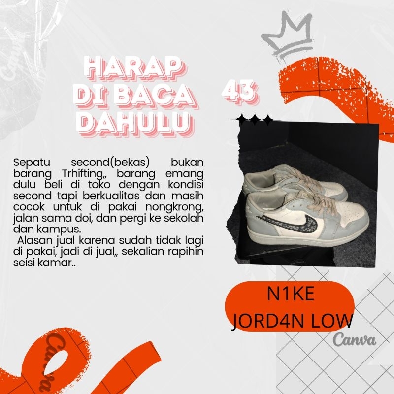 sepatu second nike jordan 1 low x dior