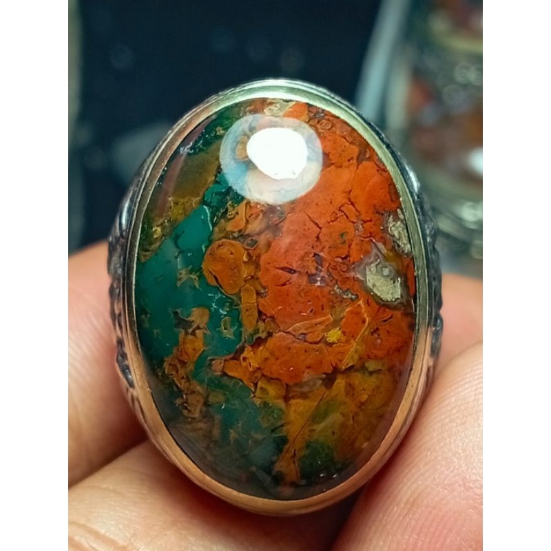 cincin batu akik pancawarna kembang super antik lain pancawarna Garut dan phyrus