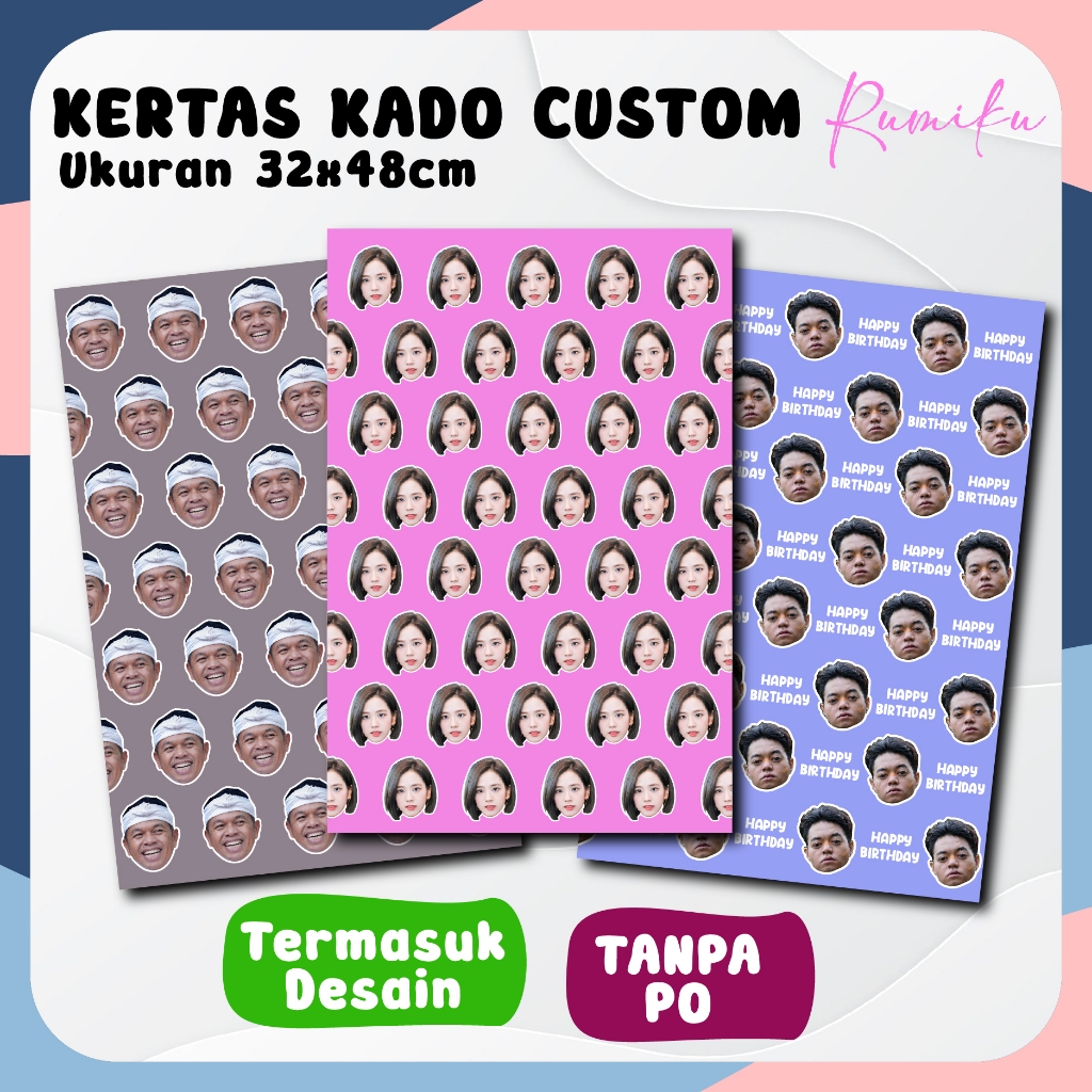 

ULANG TAHUN Kertas Kado Custom Muka Wajah Aesthetic Bisa Tambah Tulisan Lucu Kekinian
