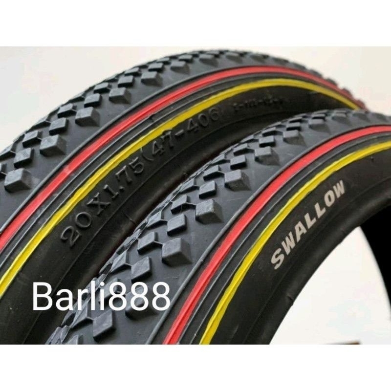 ban luar sepeda ukuran 20 x 1.75 swallow list merah kuning