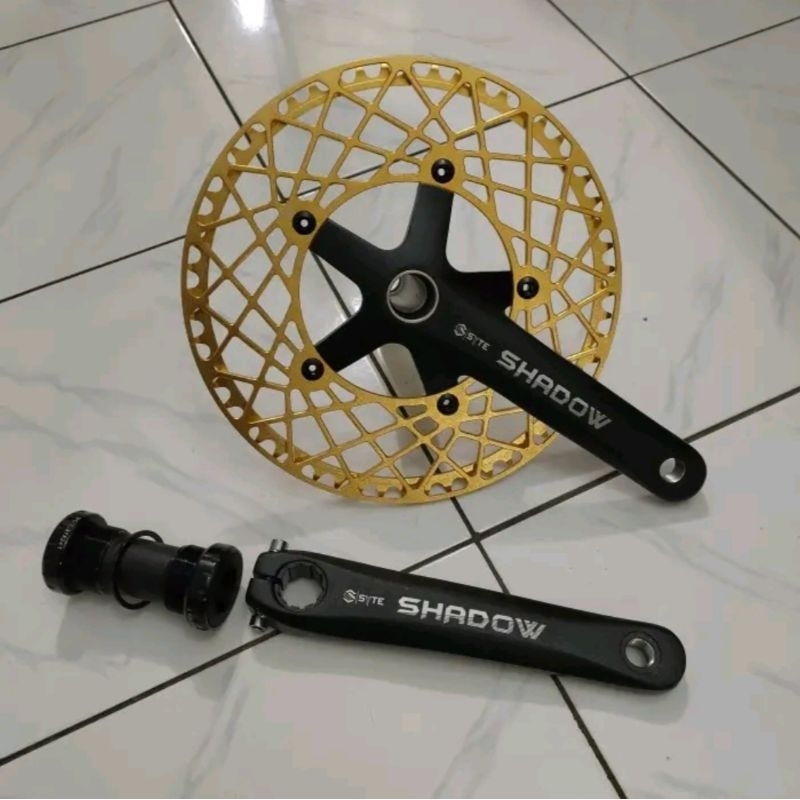 crank sepeda lipat SYTE shadow hollowtech II 58t gold