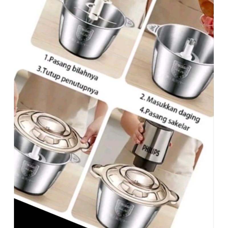 Gerhana_Bira - Chopper Philips Blender 2L Penggiling Daging Meat Blender Elektrik Stainless