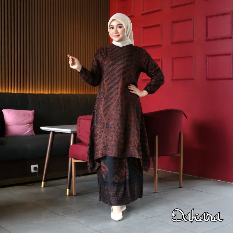 OUTFITKU - Stelan batik wanita kondangan Gamis kondangan simple elegan Set batik wanita modern
