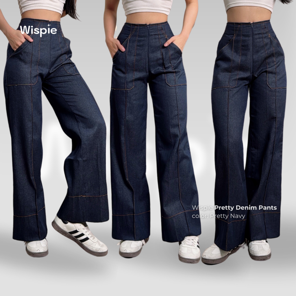 Wispie Pretty Denim Pants | Celana Denim Wanita High Waist Loose Straight fit