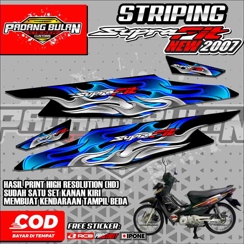 STRIPING VARIASI HONDA SUPRA FIT NEW 2007 / STIKER LIST HONDA SUPRA FIT NEW 2007 MOTIF FLAME