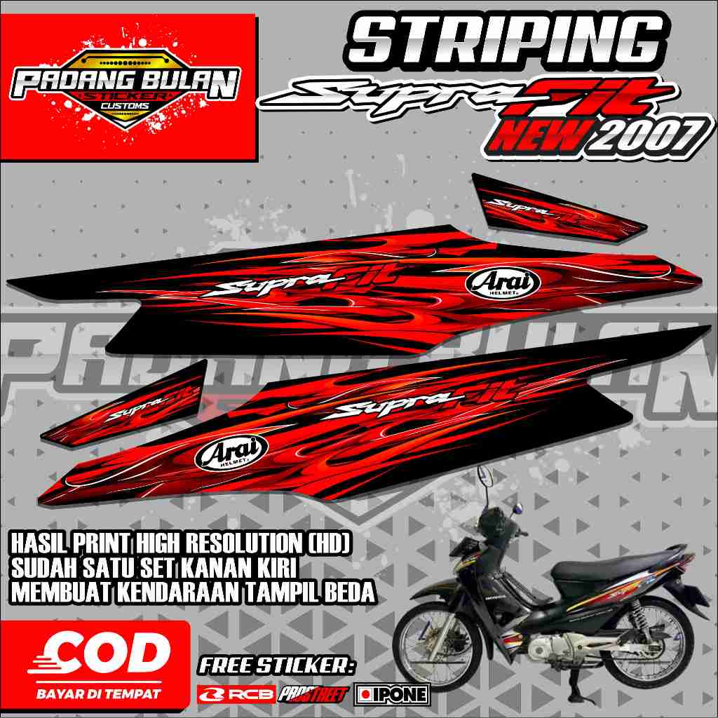 STRIPING VARIASI HONDA SUPRA FIT NEW 2007 / STIKER LIST HONDA SUPRA FIT NEW 2007 MOTIF ARAI