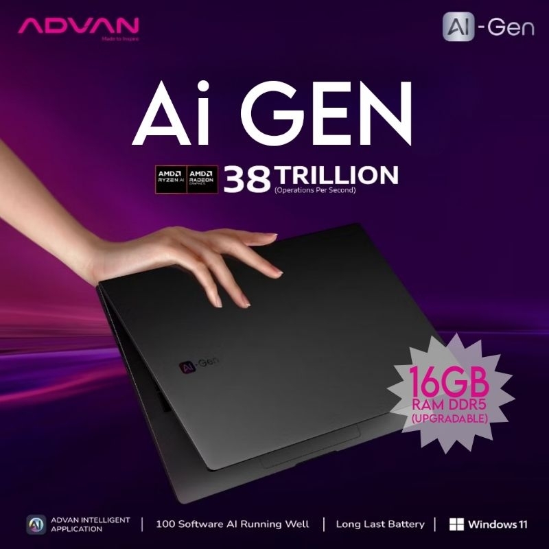 Laptop Advan Ai Gen AMD Ryzen 7 8845HS Ai With NPU AMD Ryzen Ai Ram 16GB SSD 512GB Windows 11 Laptop