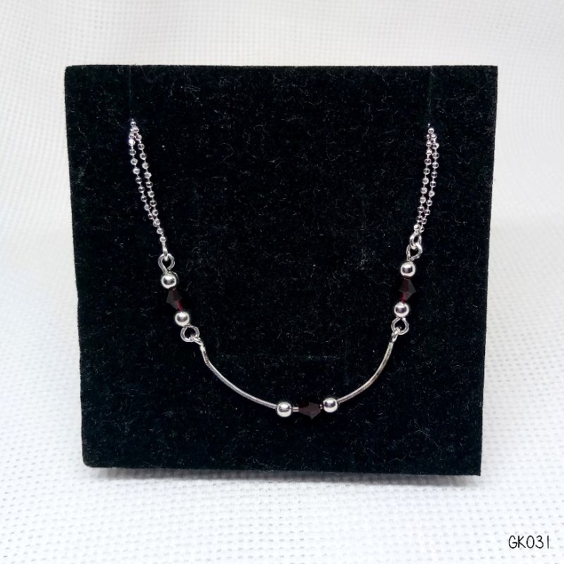 Gelang Kaki Dewasa Rantai Biji Lada x Kasandra Maroon Perak Asli 925 Lapis Mas Putih - GK031