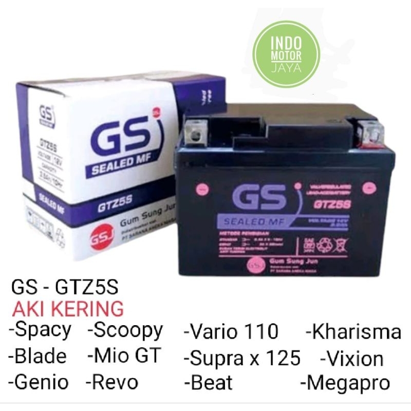 AKI MOTOR GS GTZ5S MF AKI KERING BEAT/KARISMA/BLADE/GENIO/VIXION/SPACY/REVO/MEGAPRO