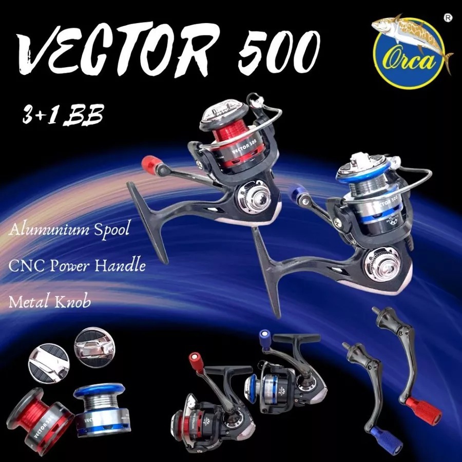 reel spining orca vector 500 power handle spool aluminium | 3 + 1 bb | metal knop  (ct05 )
