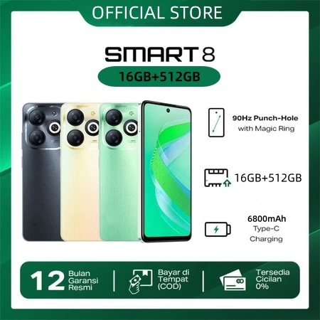 [2025 NEW]INFINIX SMART8 RAM 16GB+ROM 512GB Kamera HD 32MP+68MP 7.5 inch 6800mAh HP INFINIX HP Andro