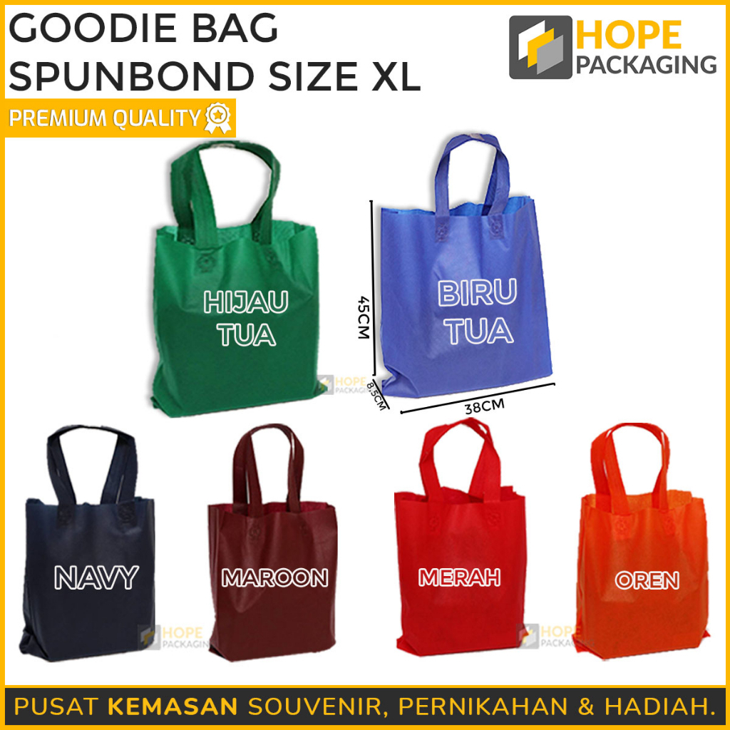 

Tas Kain Spunbond Goodie Bag 38x45cm ( RANDOM) Kantong Goodie Polos Souvenir Event Termurah Goodie bag polos tali