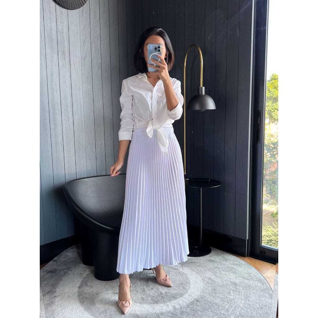 Rok putih / Rok plisket panjang / Rok Plisket Mayung / Rok Plisket / Plisket Premium / Pleated Skirt