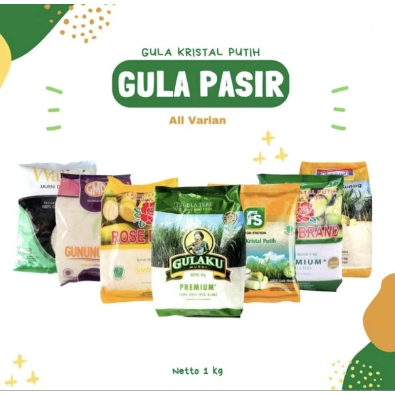 

Gula Pasir Tebu Kristal Putih Kemasan Premium Brand Random 1 Kg