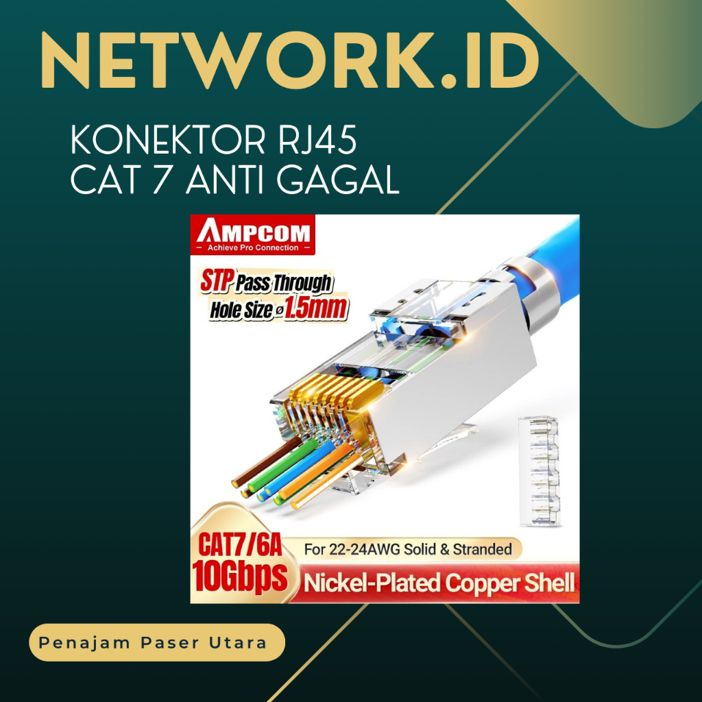 AMPCOM CAT7 Konektor RJ45 Anti Gagal Harga Eceran Per Biji (Pcs)