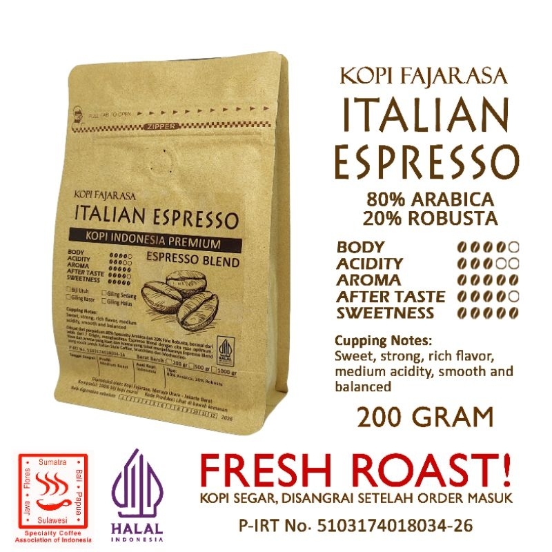 

Kopi Fajarasa Italian Espresso Biji Kopi Espresso Blend 200 gram